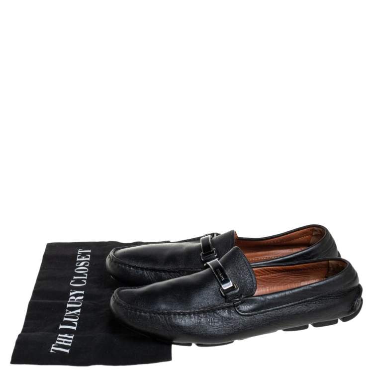 Pre Owned Prada Black Leather Logo Embellished Loafers Size 41