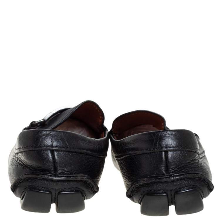 Pre Owned Prada Black Leather Logo Embellished Loafers Size 41