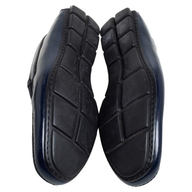 Pre Owned Prada Blue Leather Slip On Loafers Size 41