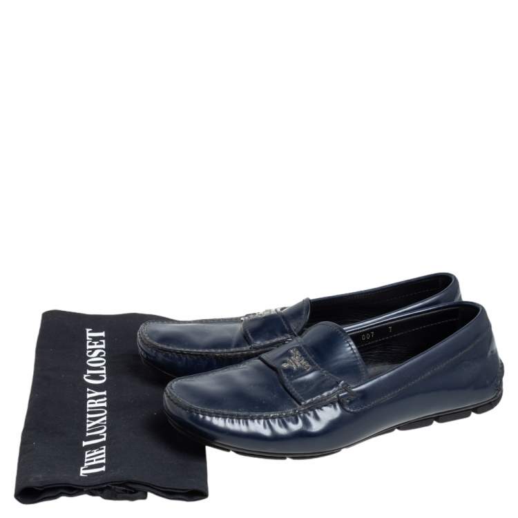 Pre Owned Prada Blue Leather Slip On Loafers Size 41