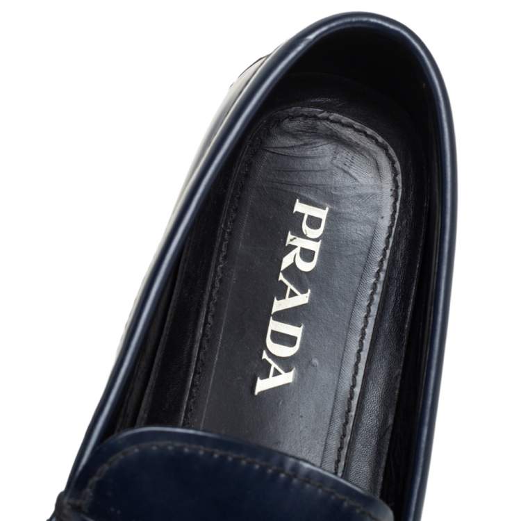 Pre Owned Prada Blue Leather Slip On Loafers Size 41