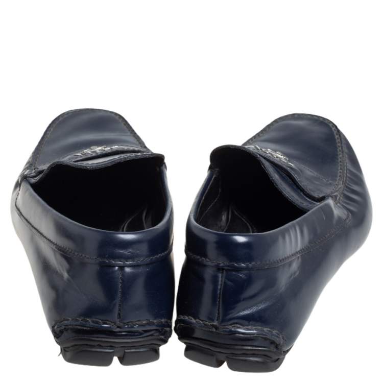 Pre Owned Prada Blue Leather Slip On Loafers Size 41