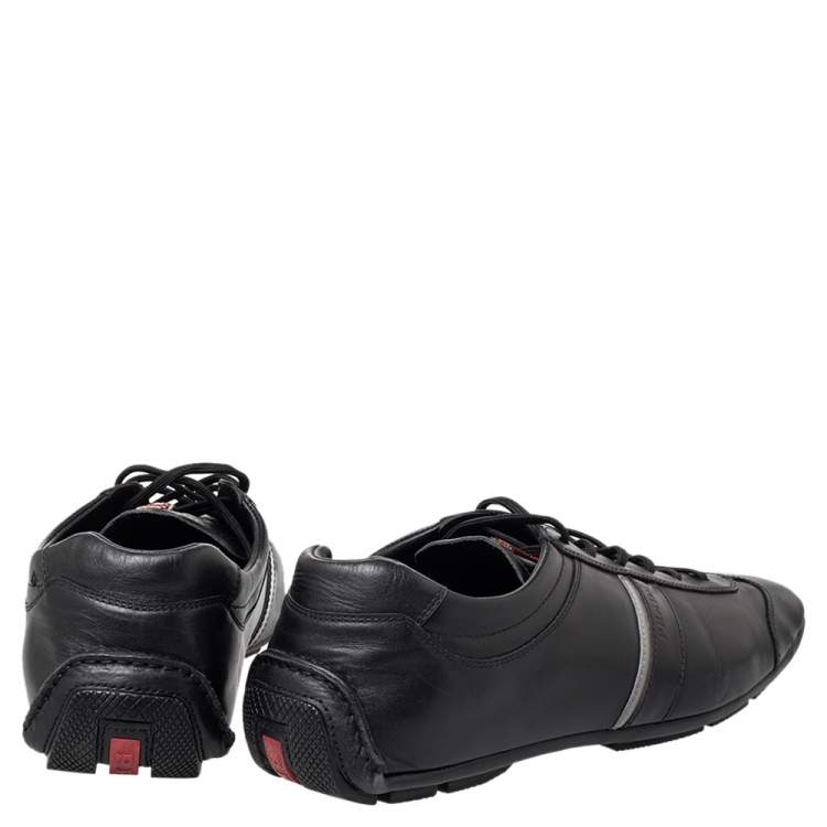 Pre Owned Prada Black Leather Low Top Sneakers Size 45