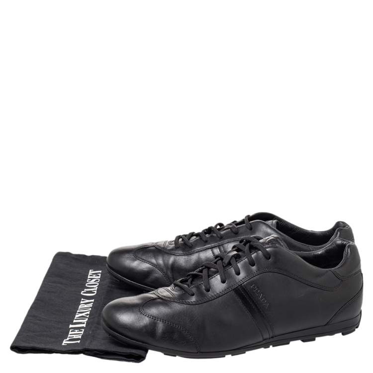 Pre Owned Prada Sport Black Leather Low Top Sneakers Size 45