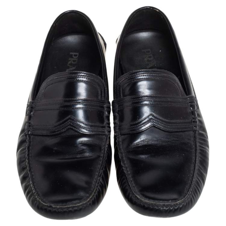 Pre Owned Prada Black Leather Penny Slip On Loafers Size 42.5