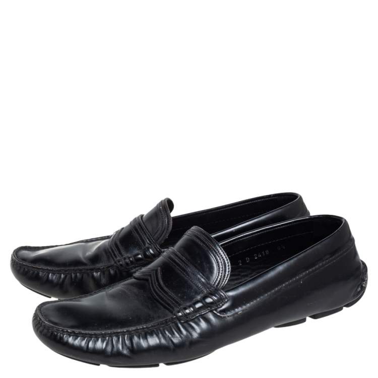 Pre Owned Prada Black Leather Penny Slip On Loafers Size 42.5