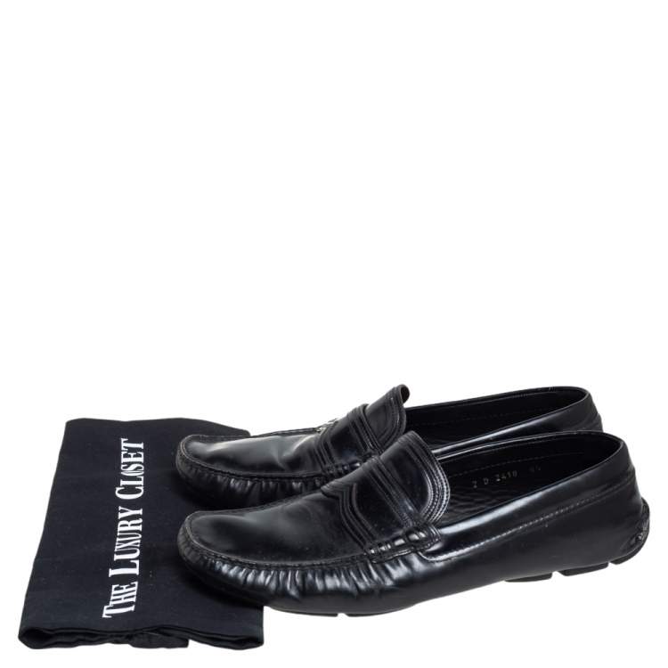 Pre Owned Prada Black Leather Penny Slip On Loafers Size 42.5