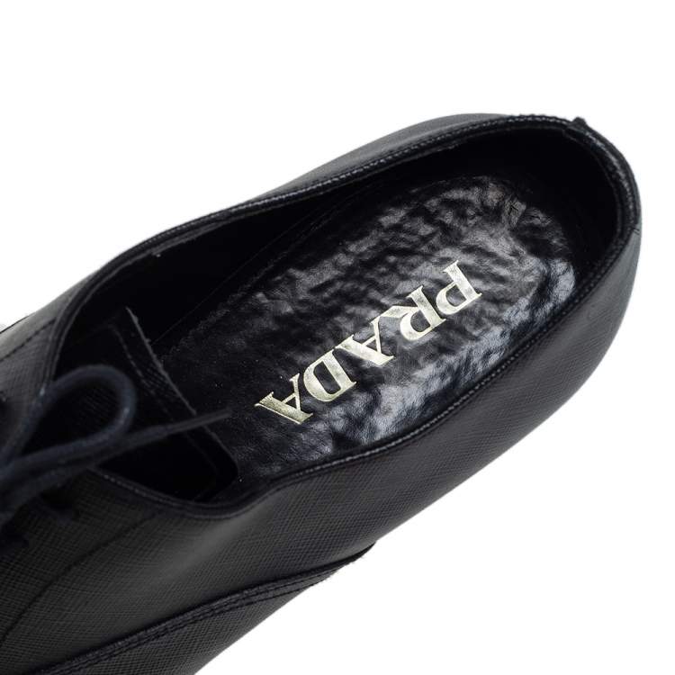 Pre Owned Prada Black Saffiano Leather Lace Up Oxfords Size 43.5