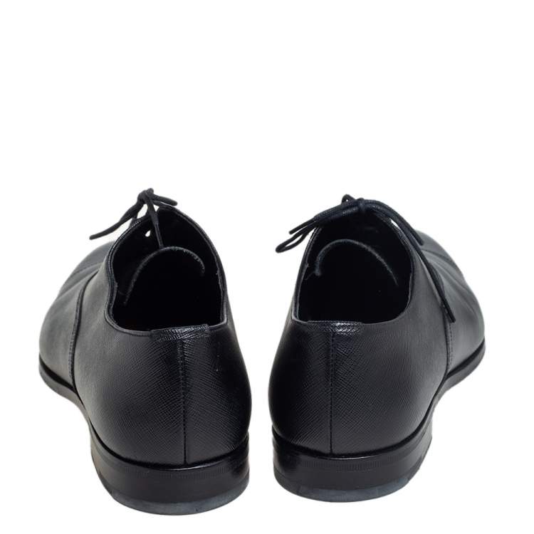 Pre Owned Prada Black Saffiano Leather Lace Up Oxfords Size 43.5