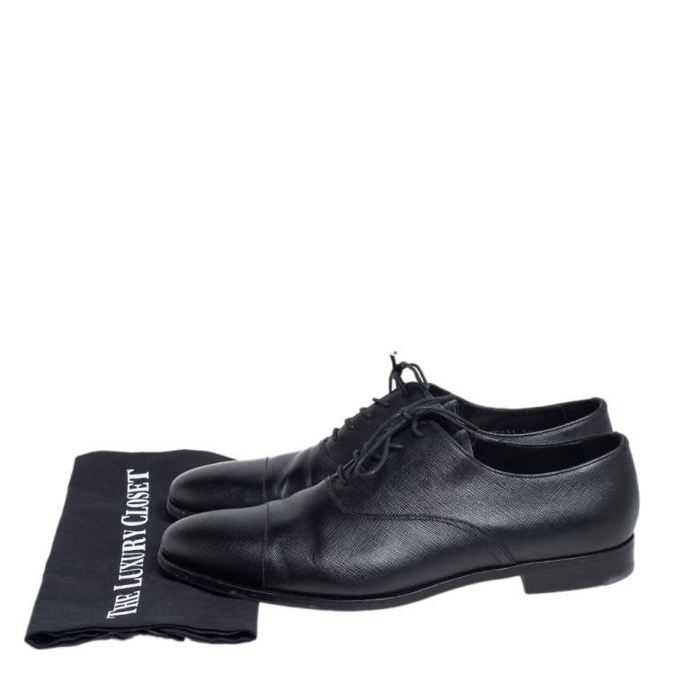 Pre Owned Prada Black Saffiano Leather Lace Up Oxfords Size 43.5
