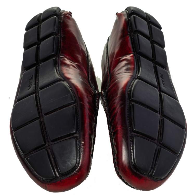 Pre Owned Prada Burgundy Leather Slip on Loafers Size 44.5