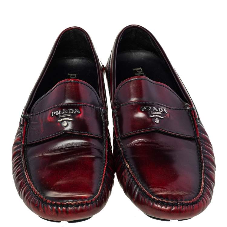 Pre Owned Prada Burgundy Leather Slip on Loafers Size 44.5