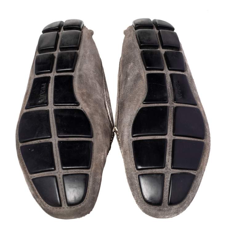 Pre Owned Prada Grey Suede Slip-On Loafers Size 41.5