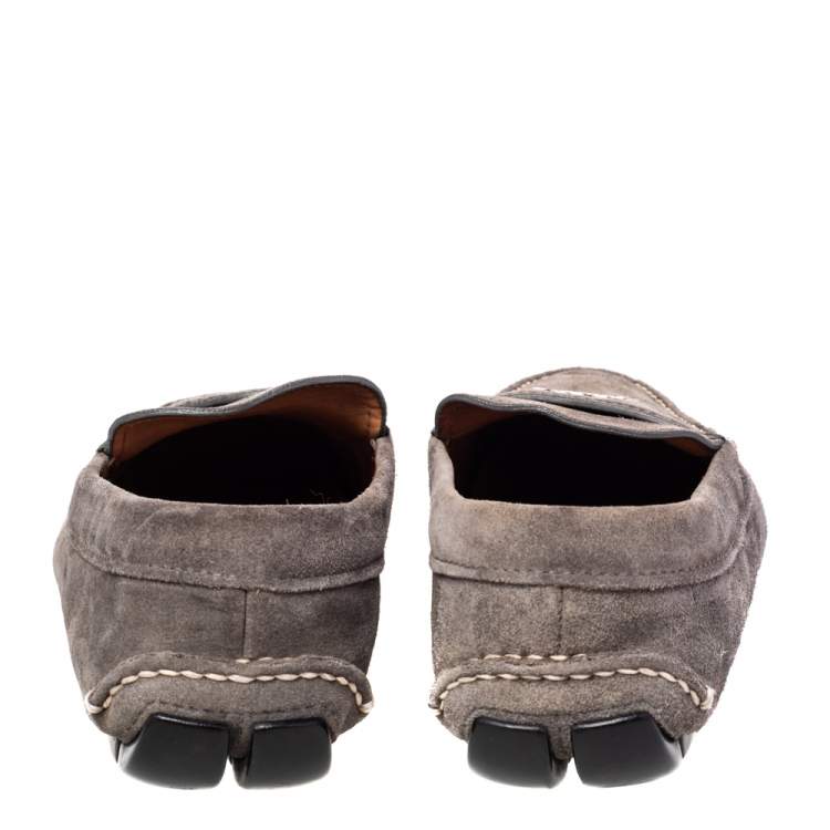 Pre Owned Prada Grey Suede Slip-On Loafers Size 41.5