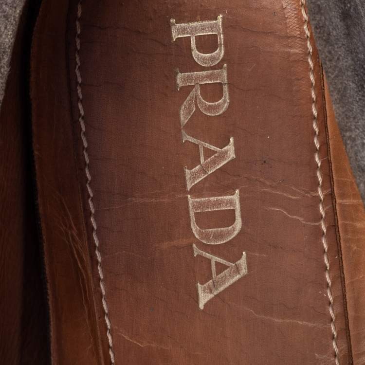 Pre Owned Prada Grey Suede Slip-On Loafers Size 41.5