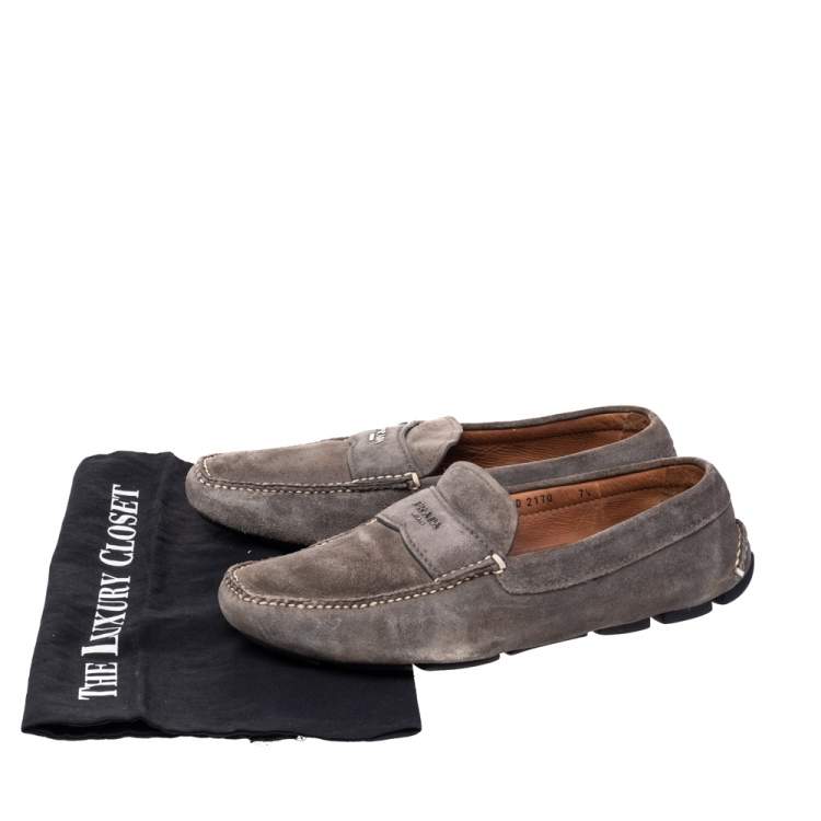 Pre Owned Prada Grey Suede Slip-On Loafers Size 41.5