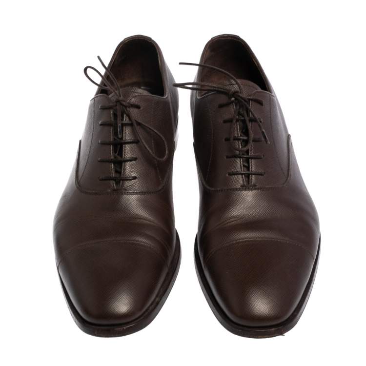 Pre Owned Prada Brown Leather Lace Up Oxford Size 43
