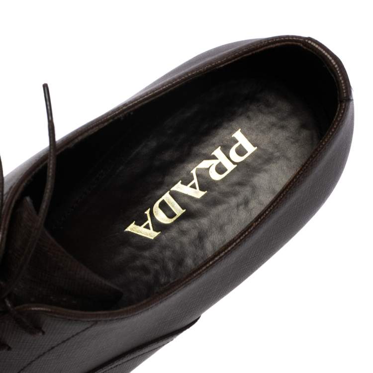 Pre Owned Prada Brown Leather Lace Up Oxford Size 43