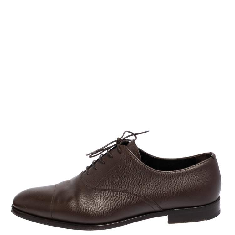 Pre Owned Prada Brown Leather Lace Up Oxford Size 43