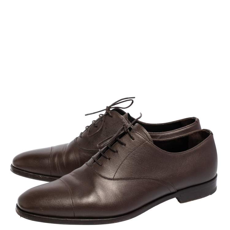 Pre Owned Prada Brown Leather Lace Up Oxford Size 43