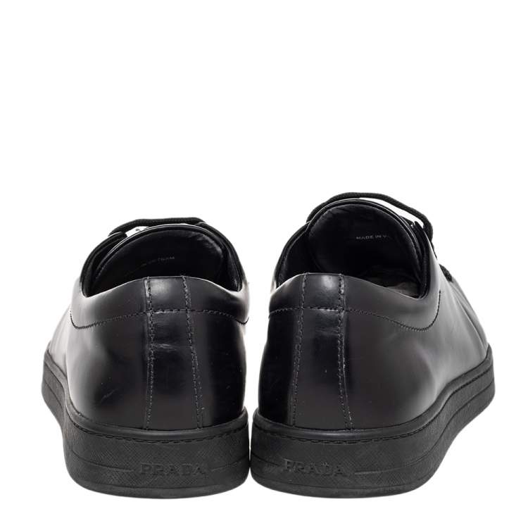 Pre Owned Prada Black Leather Low Top Sneakers Size 42