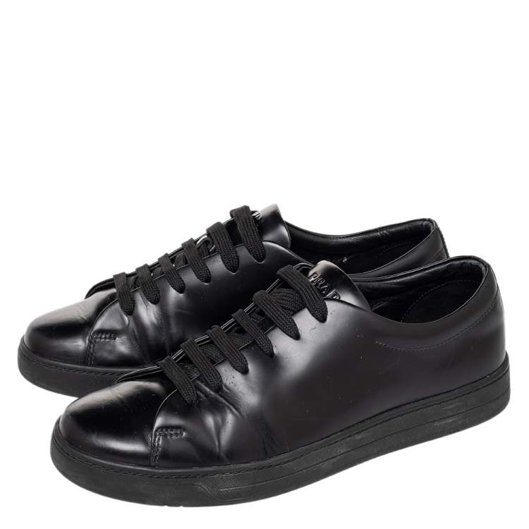 Pre Owned Prada Black Leather Low Top Sneakers Size 42