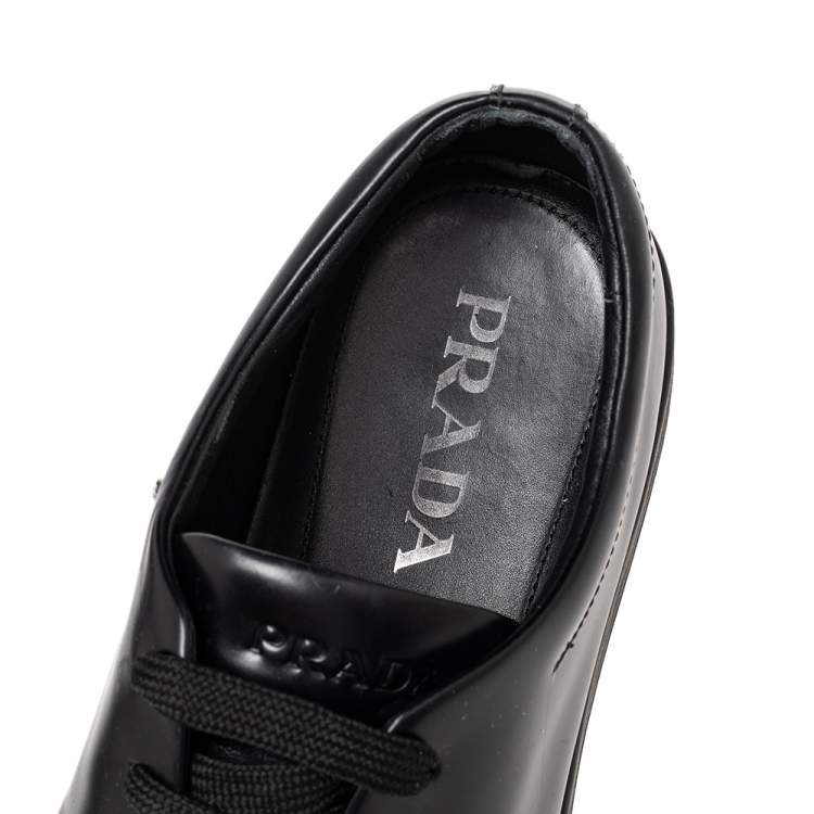 Pre Owned Prada Black Leather Low Top Sneakers Size 42