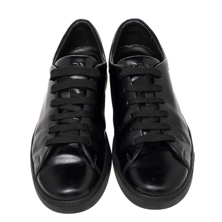 Pre Owned Prada Black Leather Low Top Sneakers Size 42