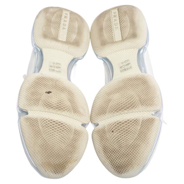 Pre Owned Prada White Knit Fabric And Rubber Cloudbust Air Low Top Sneakers Size 39.5