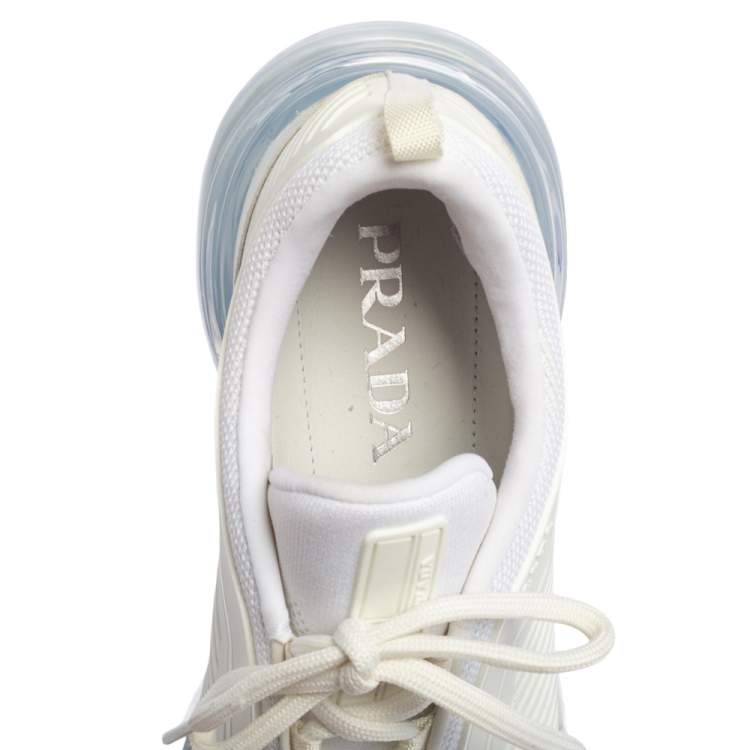 Pre Owned Prada White Knit Fabric And Rubber Cloudbust Air Low Top Sneakers Size 39.5