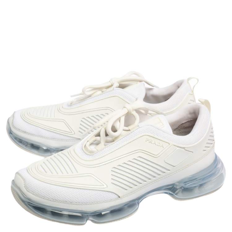 Pre Owned Prada White Knit Fabric And Rubber Cloudbust Air Low Top Sneakers Size 39.5