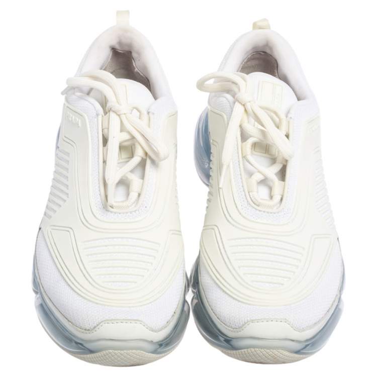 Pre Owned Prada White Knit Fabric And Rubber Cloudbust Air Low Top Sneakers Size 39.5