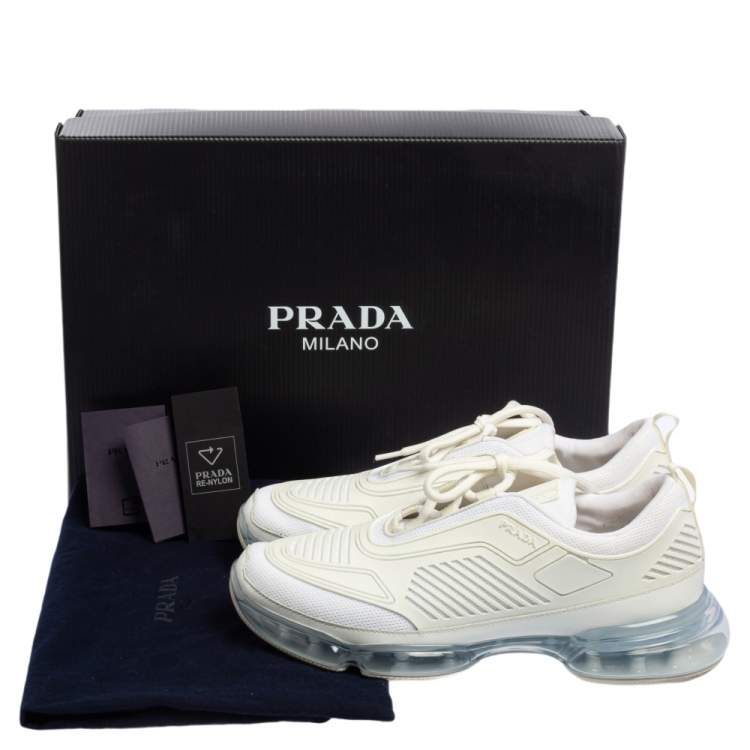 Pre Owned Prada White Knit Fabric And Rubber Cloudbust Air Low Top Sneakers Size 39.5