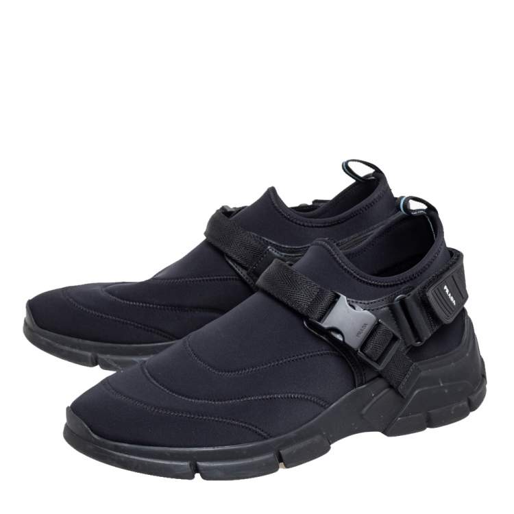 Pre Owned Prada Black Nylon Slip On Velcro Sneakers Size 40