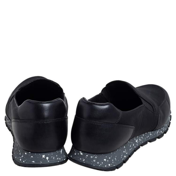 Pre Owned Prada Black Leather and Canvas Slip On Sneakers Size 43