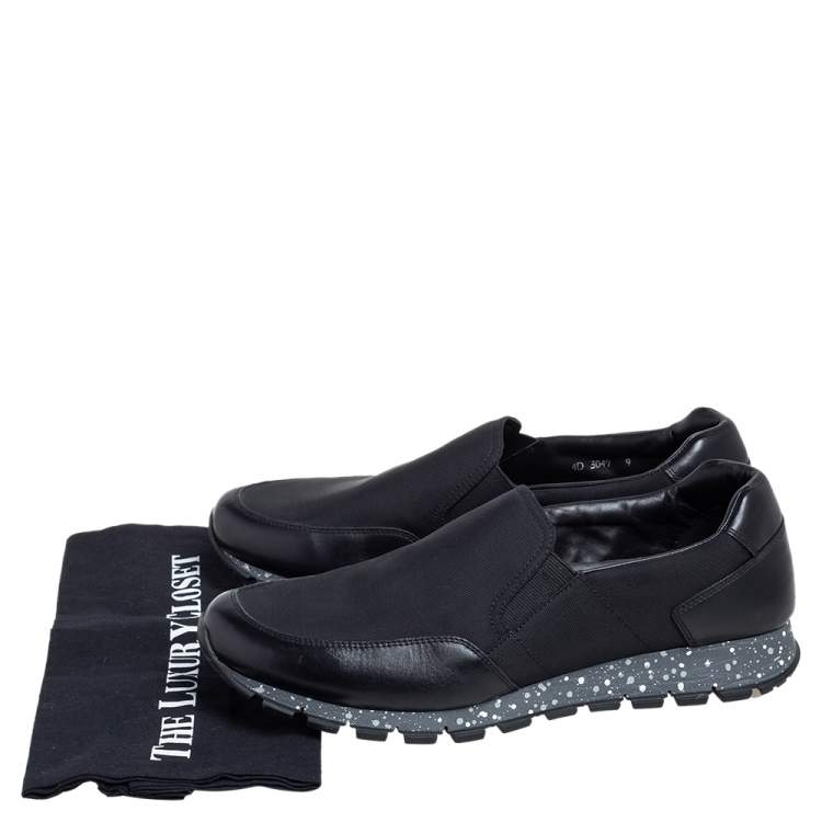 Pre Owned Prada Black Leather and Canvas Slip On Sneakers Size 43
