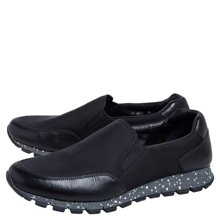 Pre Owned Prada Black Leather and Canvas Slip On Sneakers Size 43
