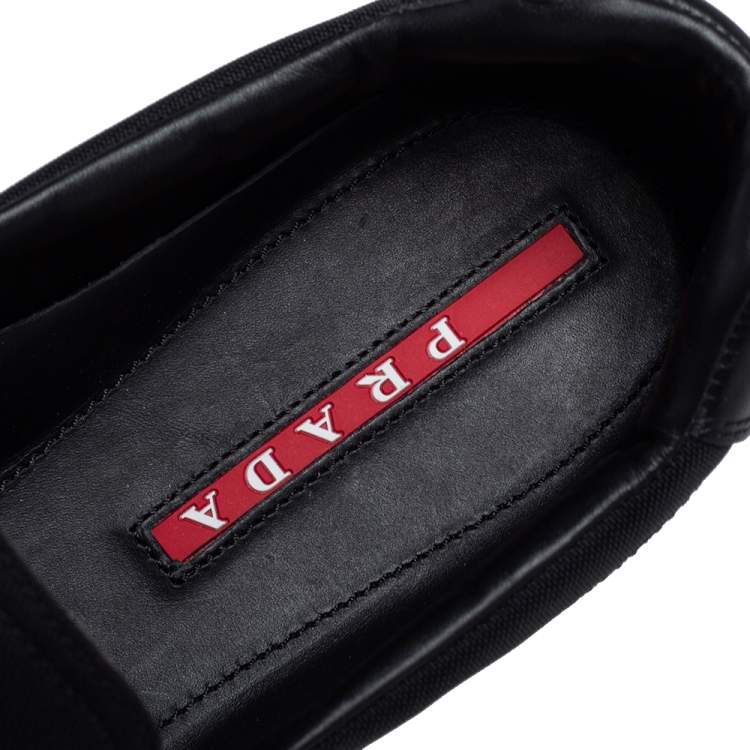 Pre Owned Prada Black Leather and Canvas Slip On Sneakers Size 43