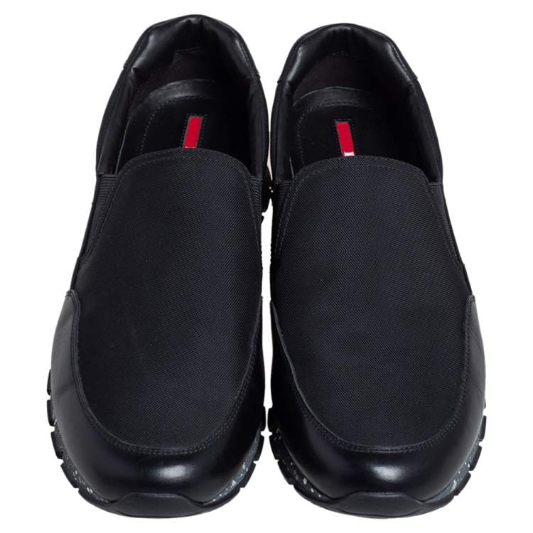 Pre Owned Prada Black Leather and Canvas Slip On Sneakers Size 43