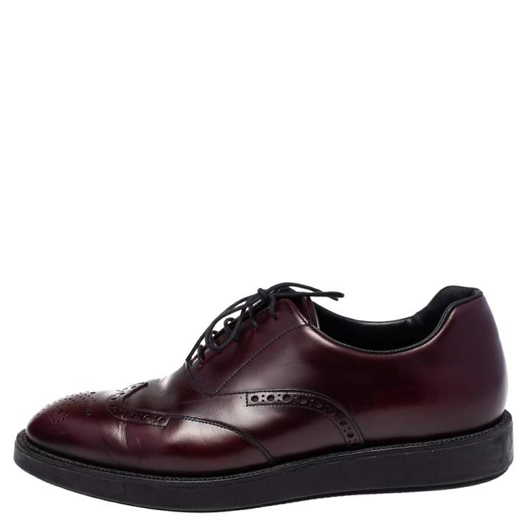 Pre Owned Prada Burgundy Brogue Leather Lace Up Derby Size 41