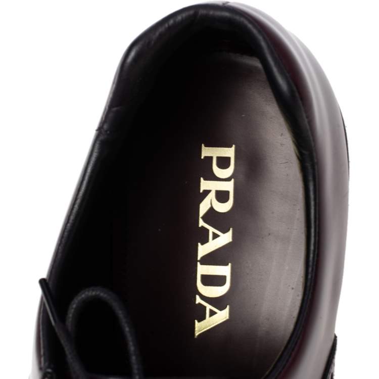 Pre Owned Prada Burgundy Brogue Leather Lace Up Derby Size 41