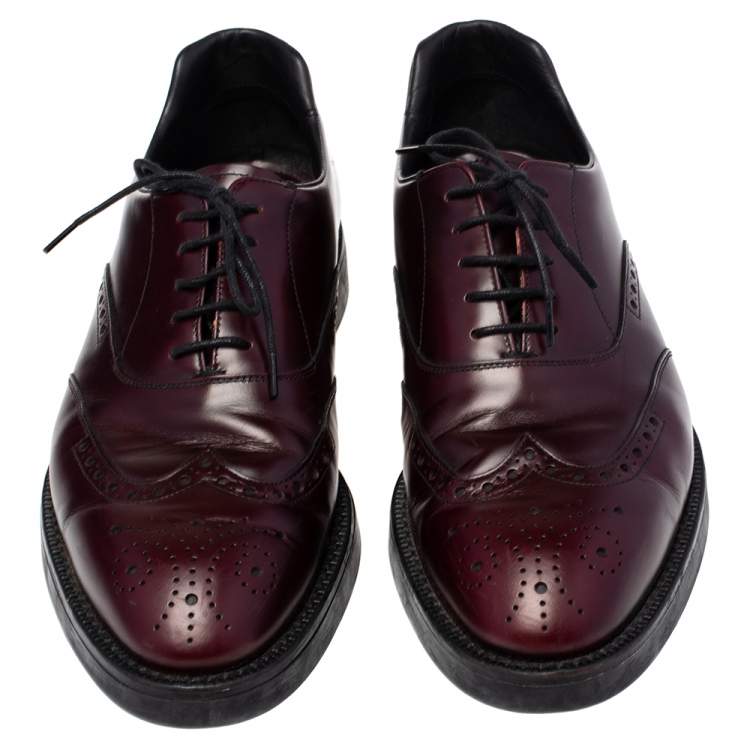 Pre Owned Prada Burgundy Brogue Leather Lace Up Derby Size 41