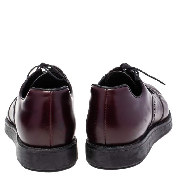 Pre Owned Prada Burgundy Brogue Leather Lace Up Derby Size 41