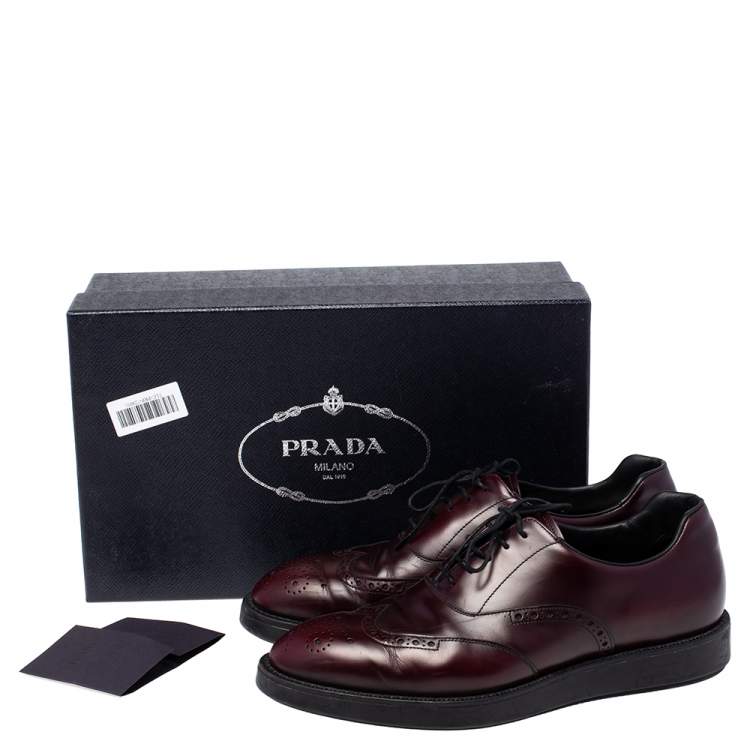 Pre Owned Prada Burgundy Brogue Leather Lace Up Derby Size 41