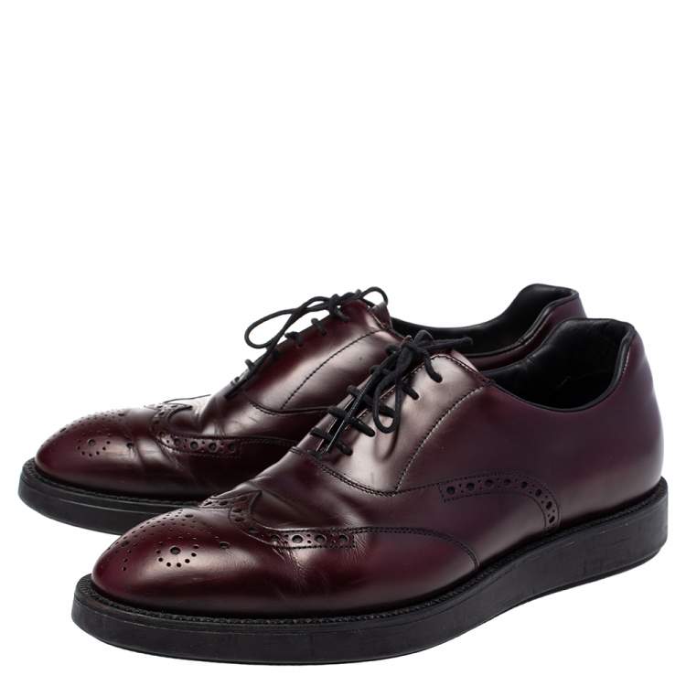 Pre Owned Prada Burgundy Brogue Leather Lace Up Derby Size 41