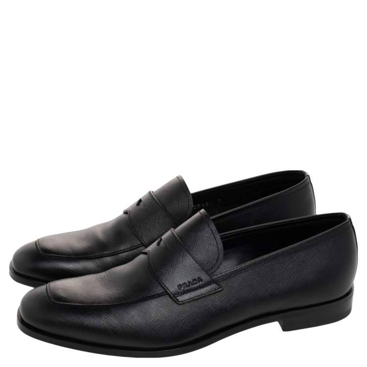 Pre Owned Prada Black Saffiano Leather Penny Slip On Loafers Size 42