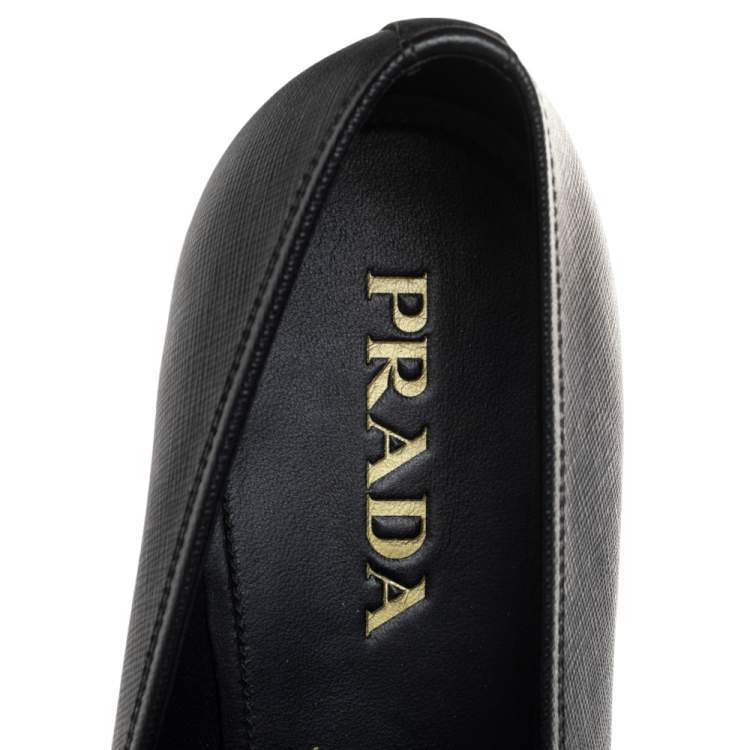 Pre Owned Prada Black Saffiano Leather Penny Slip On Loafers Size 42