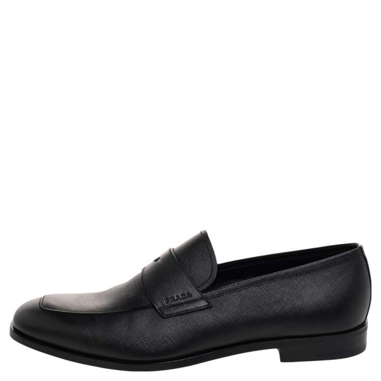 Pre Owned Prada Black Saffiano Leather Penny Slip On Loafers Size 42
