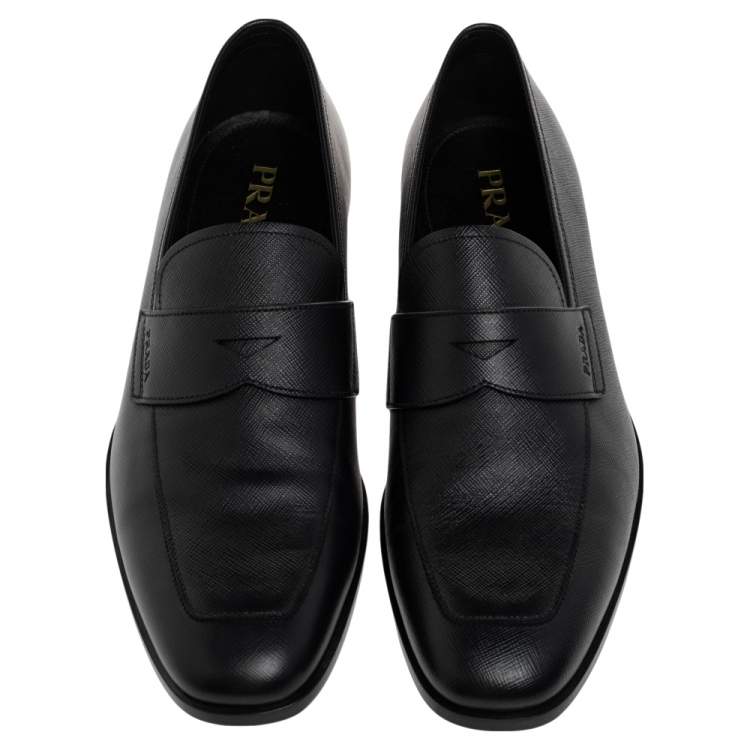 Pre Owned Prada Black Saffiano Leather Penny Slip On Loafers Size 42