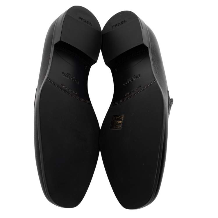 Pre Owned Prada Black Saffiano Leather Penny Slip On Loafers Size 42